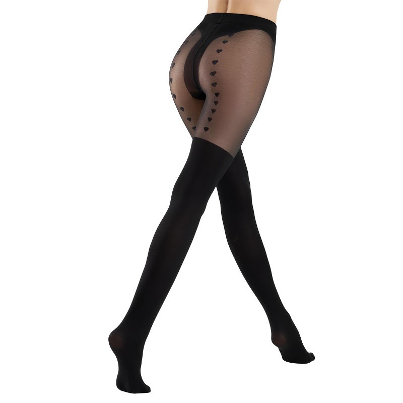 MANZI Mock Suspender Pantyhose for Women Faux Thigh High Stockings Black Over the Knee Goth Sparkly Tights - Image 1