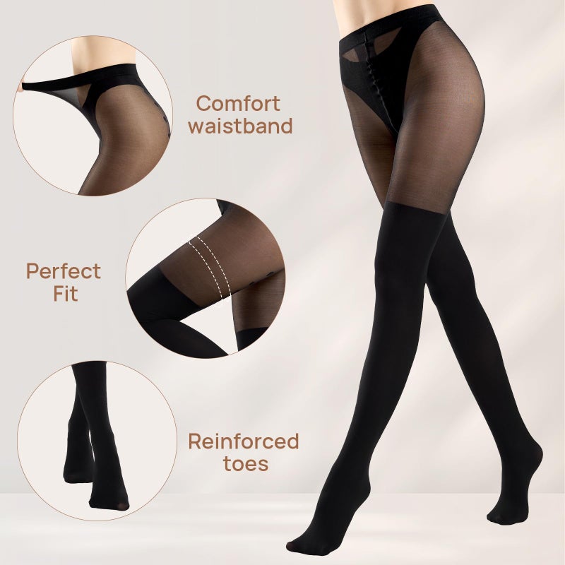 MANZI Mock Suspender Pantyhose for Women Faux Thigh High Stockings Black Over the Knee Goth Sparkly Tights - Image 2