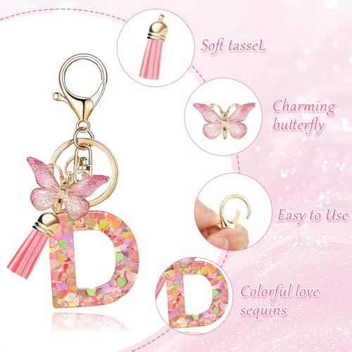 CoolShef Pink Letter D Keychain for Girls Cute | Aesthetic Initial Keychains with Butterfly & Tassel | Personalized Bag Charm for Key, Purse, Backpack, Handbag - Image 3