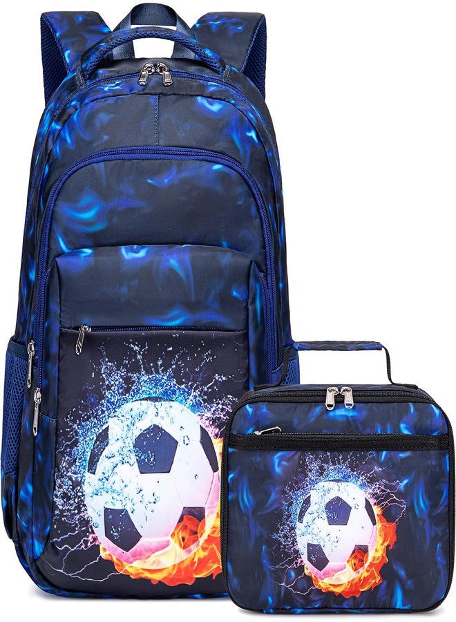 LEDAOU Kids School Backpack with Lunch Box for Boys Girls Bookbag School Bag Preschool Kindergarten Toddler Backpack (Soccer Black Blue) - Image 1