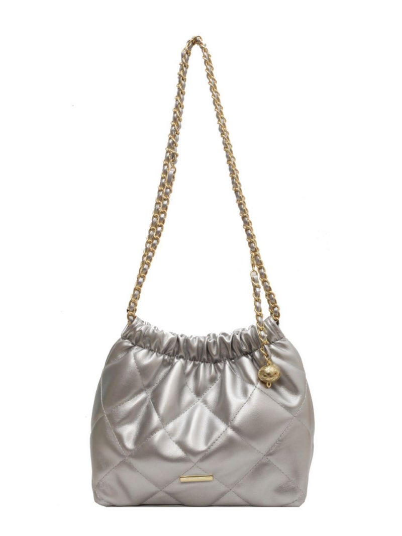 Chain Bag Women'S Bag 2024 Fashion Leisure Rhombic Commuter Net Popular Shoulder Bucket Bag Tide - Image 4