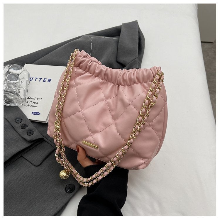 Chain Bag Women'S Bag 2024 Fashion Leisure Rhombic Commuter Net Popular Shoulder Bucket Bag Tide - Image 1