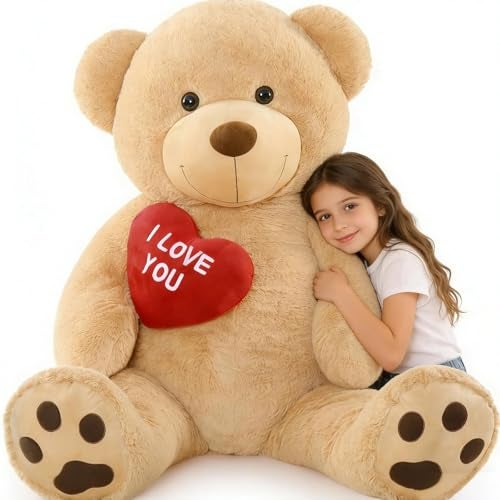 BENINY Giant Teddy Bear 52 Big Stuffed Animal with Heart Large Brown Stuffed Bear Plush Toys for Kids I Love You Valentines Gift for Girlfriend Wedding - Image 1