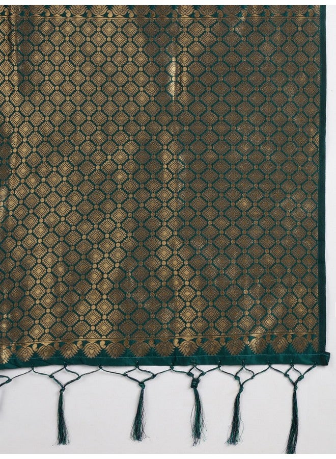 AMIRAT Women's Soft Litchi Silk Banarasi Saree and Unstitched Blouse Piece with Copper Zari | Sari for Wedding | Purple - Image 5