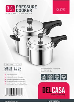 DELCASA Delcasa 5+3Ltr Combo Aluminum Pressure Cooker  - Image 2