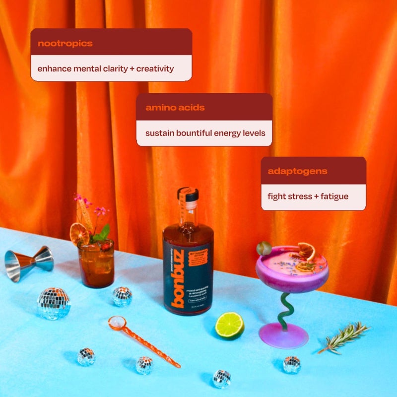 بونبوز سيترو الحامض الحلو - مشروب غير كحولي وظيفي - شراب خالي من السكر، نوتروبيك، أداپتوجين، بديل النبيذ مع تأثير، مشروبات غير كحولية، مزيج موكتيل زنجبيل، 750 مل - Image 4