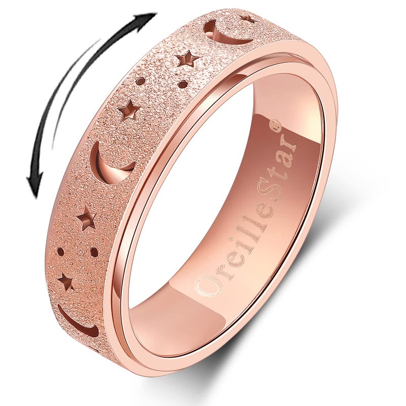 OreilleStar Anxiety Spinner Ring for Women Fidget Toys for Adults Titanium Stainless Steel Thumb Ring for Men Moon Star Rose Gold - Image 2
