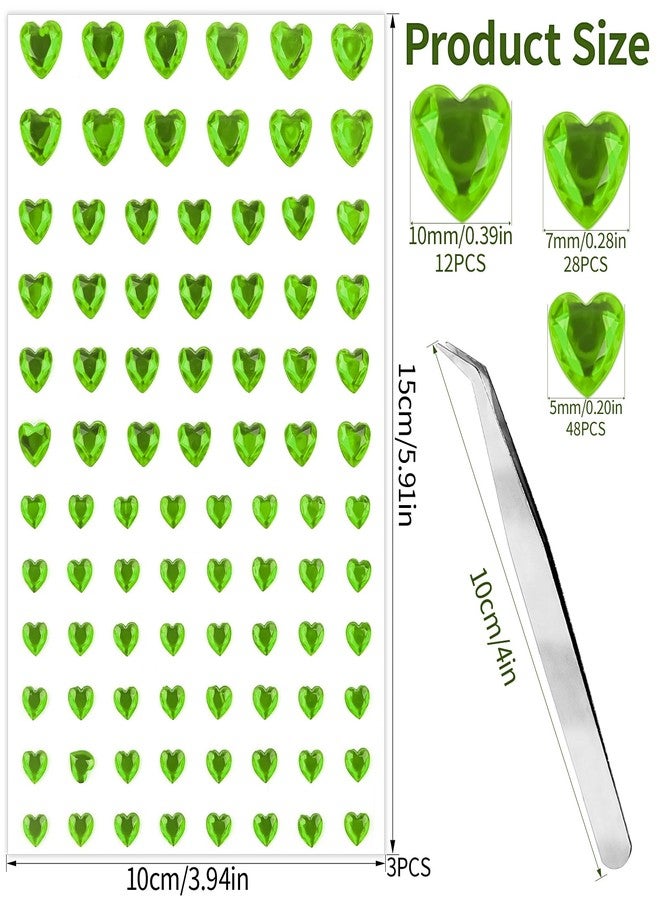 MANGOIT 264pcs Heart Gem Stickers Rhinestones for Crafts - Self Adhesive Jewels Stickers, Acrylic Gems DIY Craft Decorative Diamond Stickers, Small Stickers for Kids (264pcs-5/7/10mm-green) - Image 2