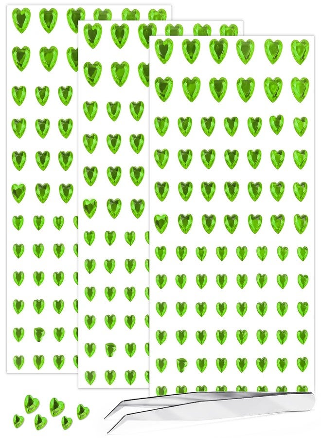 MANGOIT 264pcs Heart Gem Stickers Rhinestones for Crafts - Self Adhesive Jewels Stickers, Acrylic Gems DIY Craft Decorative Diamond Stickers, Small Stickers for Kids (264pcs-5/7/10mm-green) - Image 1