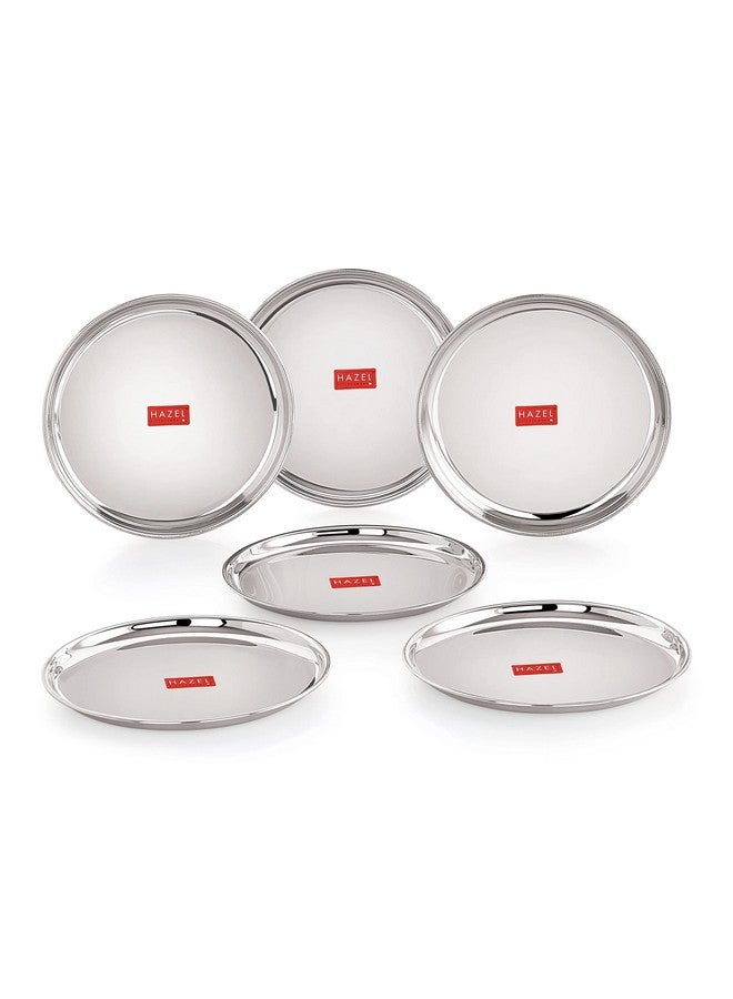 Hazel HAZEL Stainless Steel Dinner Plate with Glossy Finish | 21 cm Thali Plates for Kitchen | Serveware Snacks Plates for Kids | Breakfast Plates, Set of 6 - Image 1