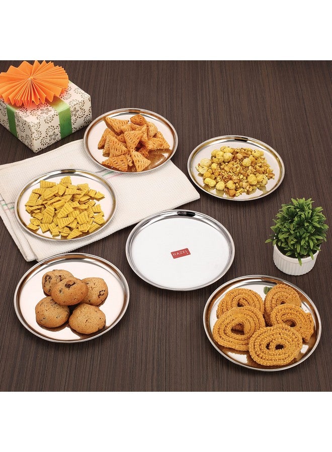 Hazel HAZEL Stainless Steel Dinner Plate with Glossy Finish | 21 cm Thali Plates for Kitchen | Serveware Snacks Plates for Kids | Breakfast Plates, Set of 6 - Image 2