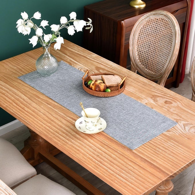 FARMHOUSE RUSTIC TABLE RUNNER SOLID GREY RECTANGULAR TABLE RUNNERS FAUX LINEN TABLE RUNNER FOR EVERYDAY USE KITCHEN DINING PARTY TABLE 13X36 INCH