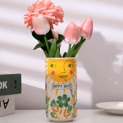 Tnstbiee Cute Medium Ceramic Flower Vase - Colorful Boho Decor with Unique Abstract Round Design for Weddings, Mother's Day, and Friends - Ideal for Displaying Flowers or Pens - Image 1