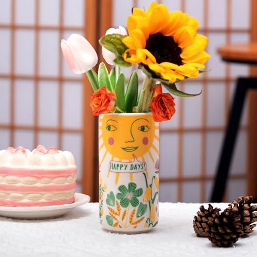 Tnstbiee Cute Medium Ceramic Flower Vase - Colorful Boho Decor with Unique Abstract Round Design for Weddings, Mother's Day, and Friends - Ideal for Displaying Flowers or Pens - Image 5