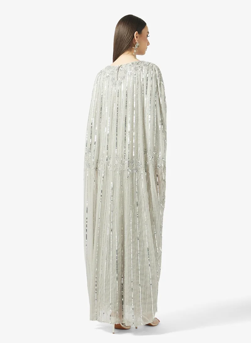 MARYISA Cape Sleeve Sequin Maxi Dress