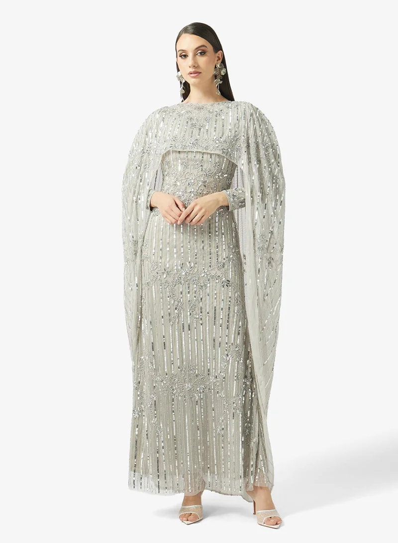 Cape Sleeve Sequin Maxi Dress