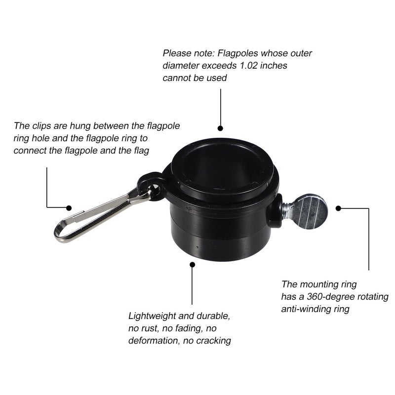 2Pcs 1 Inch Flag Pole Rings with Metal Clips for Outdoor Flag Mounting Garden Hardware - Image 4