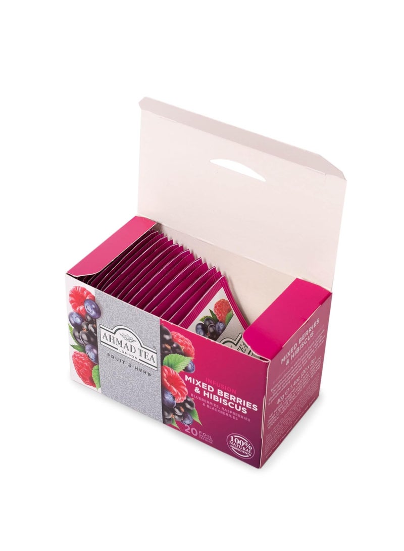 شاي الفواكه والأعشاب بنكهة التوت المشكل والكركديه، ٢٠ كيس شاي - Image 3