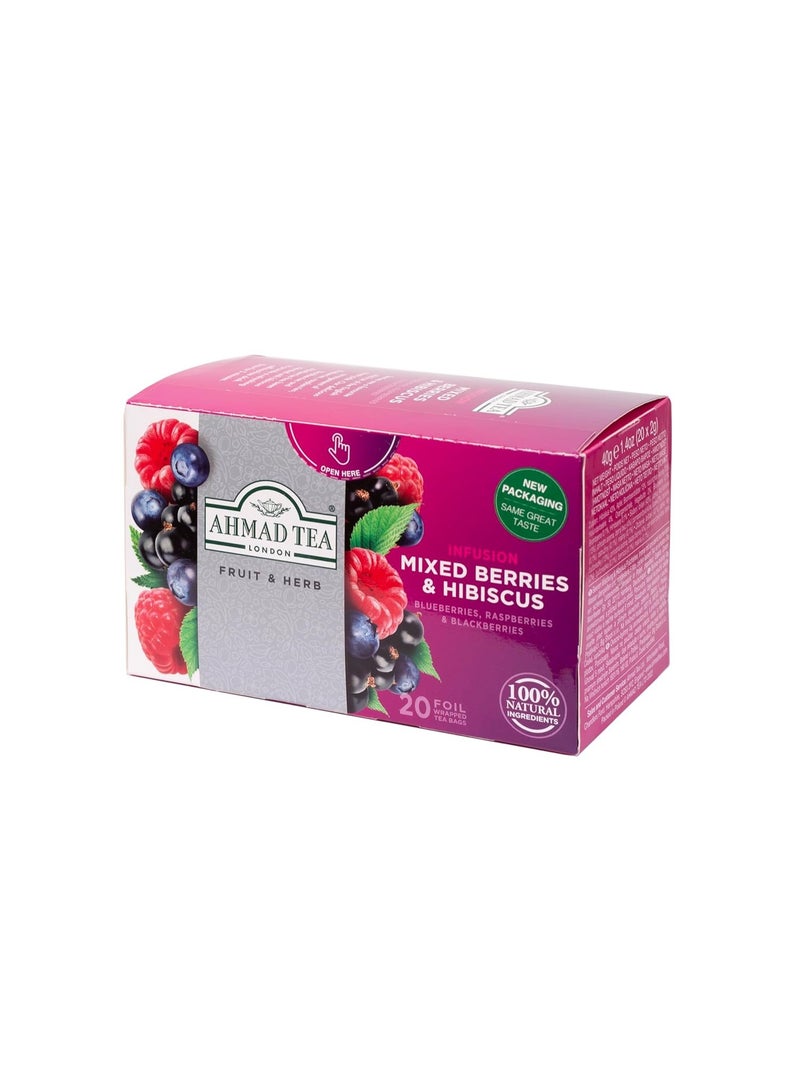 شاي الفواكه والأعشاب بنكهة التوت المشكل والكركديه، ٢٠ كيس شاي - Image 5