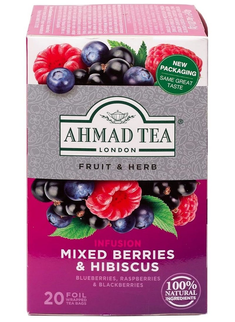 شاي الفواكه والأعشاب بنكهة التوت المشكل والكركديه، ٢٠ كيس شاي - Image 1
