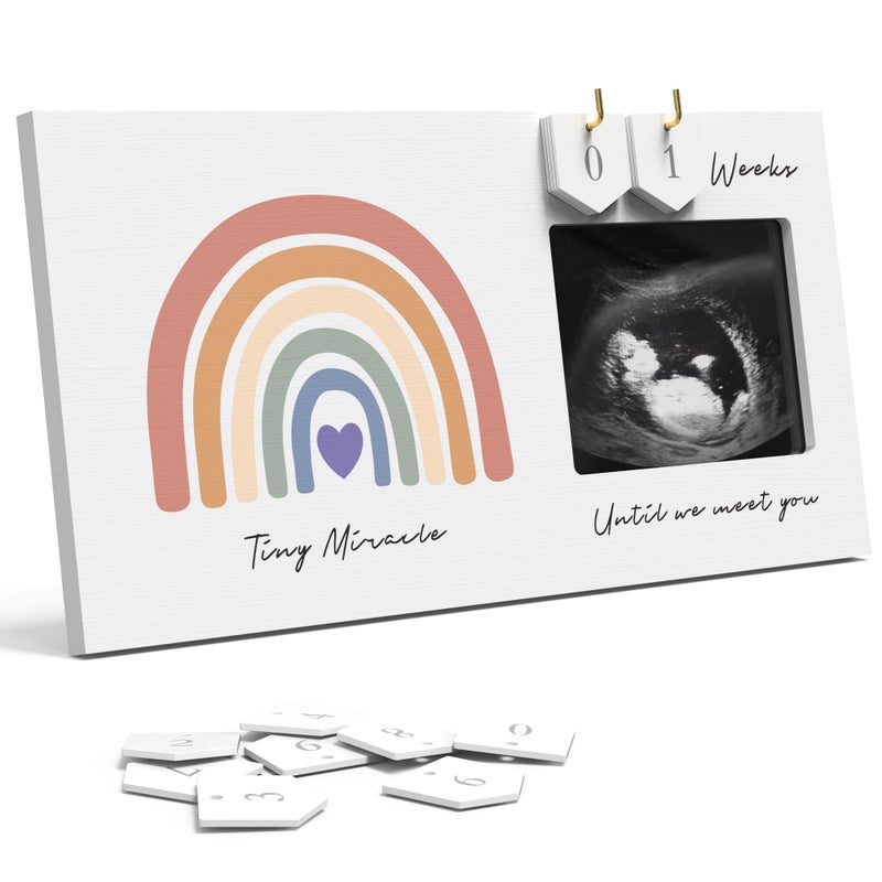 EURSET Rainbow Baby Sonogram Picture Frame Countdown Weeks, Pregnancy Announcement Ideas, 4"x3" Ultrasound Photo, Gender Reveal Baby-Shower Gift for New Mom Dad Expecting Parents Grandparents to Be Keepsake - Image 1