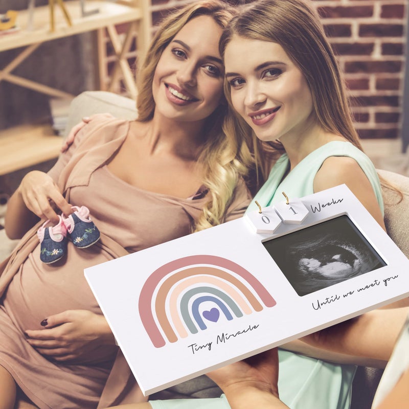 EURSET Rainbow Baby Sonogram Picture Frame Countdown Weeks, Pregnancy Announcement Ideas, 4"x3" Ultrasound Photo, Gender Reveal Baby-Shower Gift for New Mom Dad Expecting Parents Grandparents to Be Keepsake - Image 4