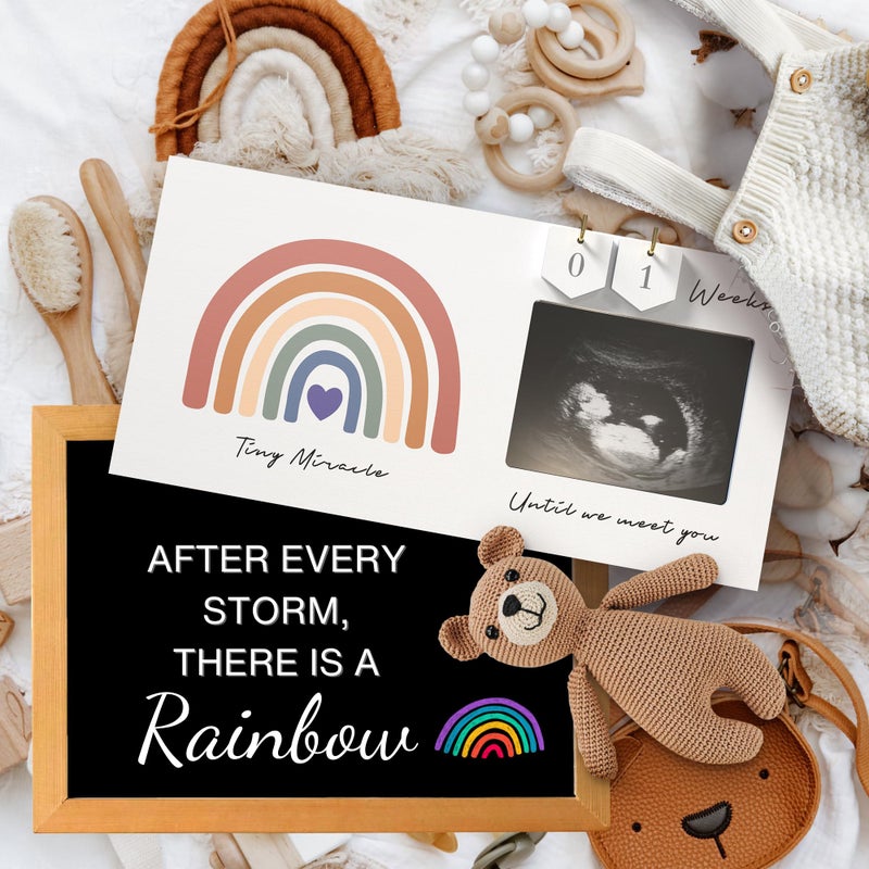 EURSET Rainbow Baby Sonogram Picture Frame Countdown Weeks, Pregnancy Announcement Ideas, 4"x3" Ultrasound Photo, Gender Reveal Baby-Shower Gift for New Mom Dad Expecting Parents Grandparents to Be Keepsake - Image 2