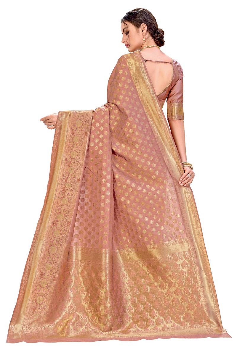 Glory Sarees Women's Woven Pure Soft Kanjivaram Silk Saree Banarasi Style With Blouse Piece for Wedding (kara115copper_Copper) - Image 3