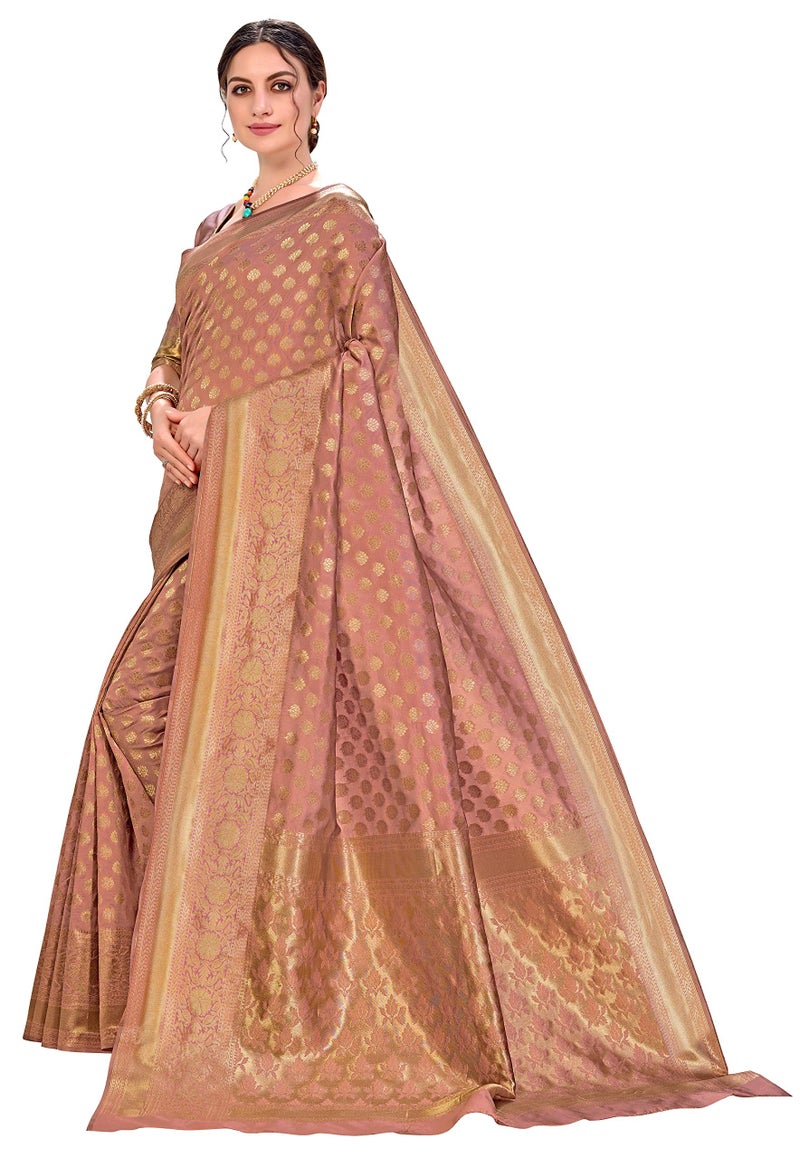 Glory Sarees Women's Woven Pure Soft Kanjivaram Silk Saree Banarasi Style With Blouse Piece for Wedding (kara115copper_Copper) - Image 2