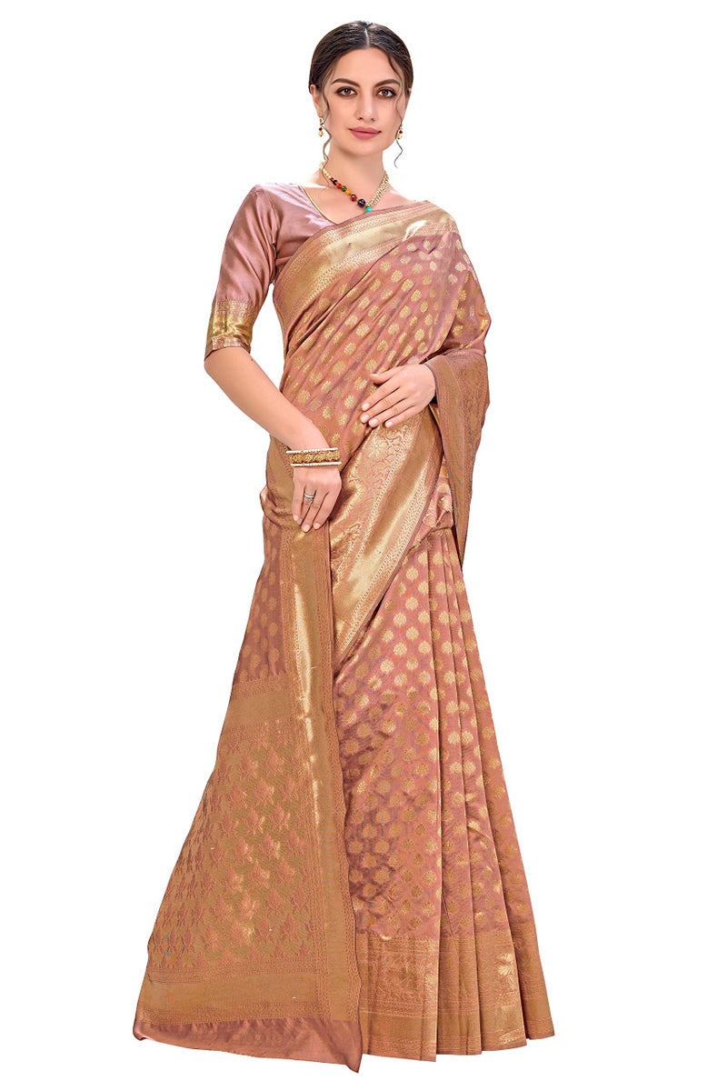 Glory Sarees Women's Woven Pure Soft Kanjivaram Silk Saree Banarasi Style With Blouse Piece for Wedding (kara115copper_Copper) - Image 4