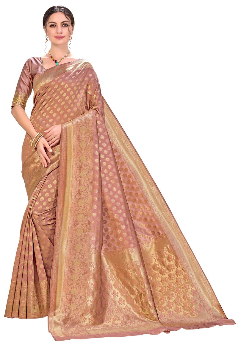 Glory Sarees Women's Woven Pure Soft Kanjivaram Silk Saree Banarasi Style With Blouse Piece for Wedding (kara115copper_Copper) - Image 1