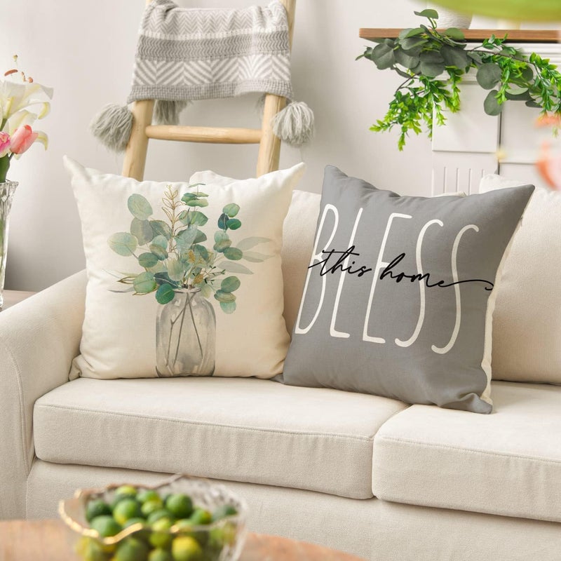KASTWAVE Throw Pillow Covers, Set of 4 Eucalyptus Leaves Throw Pillow Covers Decorative Pillow Cases for Sofa Couch Living Room Outdoor (45 * 45 cm) - Image 4