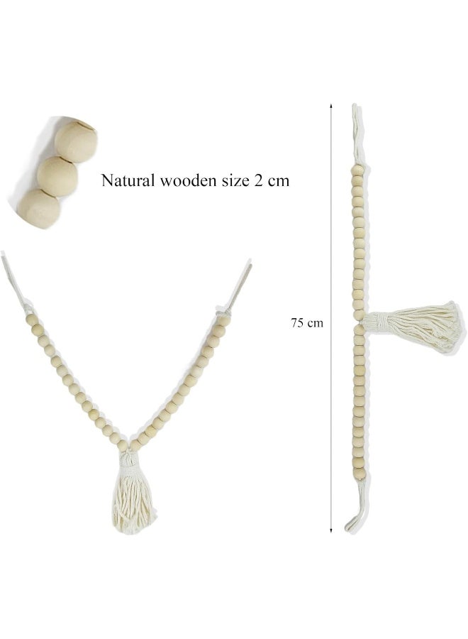 YINZUO YINZUO Boho Wooden Bead Garland with Tassels and Heart Charms Rustic Farmhouse Hanging Ornament for Tiered Tray, Jars, Wall Decor, Table Centerpiece Natural Wood (Design 3)  - Image 2