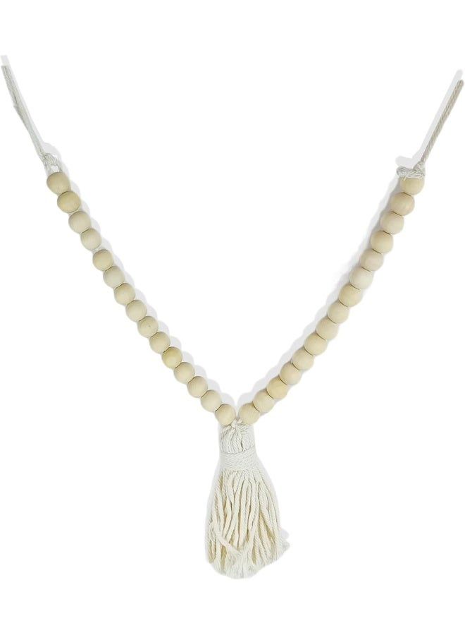 YINZUO YINZUO Boho Wooden Bead Garland with Tassels and Heart Charms Rustic Farmhouse Hanging Ornament for Tiered Tray, Jars, Wall Decor, Table Centerpiece Natural Wood (Design 3)  - Image 4