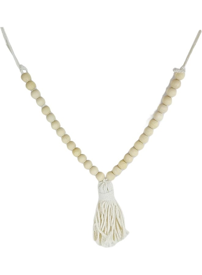 YINZUO YINZUO Boho Wooden Bead Garland with Tassels and Heart Charms Rustic Farmhouse Hanging Ornament for Tiered Tray, Jars, Wall Decor, Table Centerpiece Natural Wood (Design 3)  - Image 3