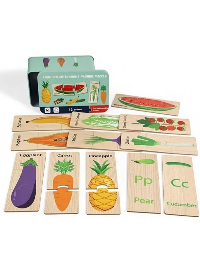 لعبة بازل للأطفال أشكال متعددة | لعبة تعليمية خشبية لتنمية الذاكرة ومهارات التفكير | 12 بطاقة تحدي | هدية مونتيسوري (الفواكه والخضروات) - Image 1