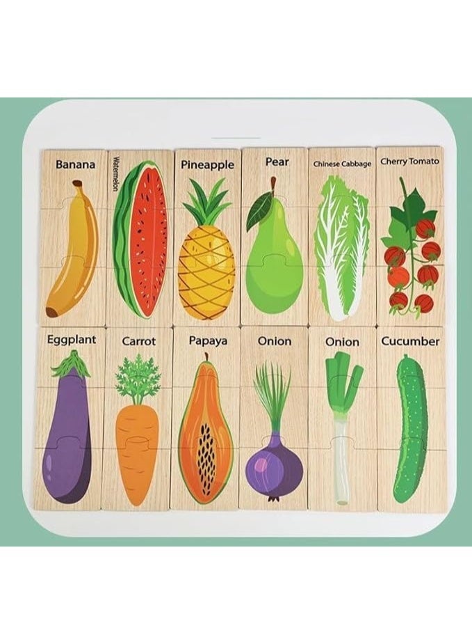 لعبة بازل للأطفال أشكال متعددة | لعبة تعليمية خشبية لتنمية الذاكرة ومهارات التفكير | 12 بطاقة تحدي | هدية مونتيسوري (الفواكه والخضروات) - Image 2