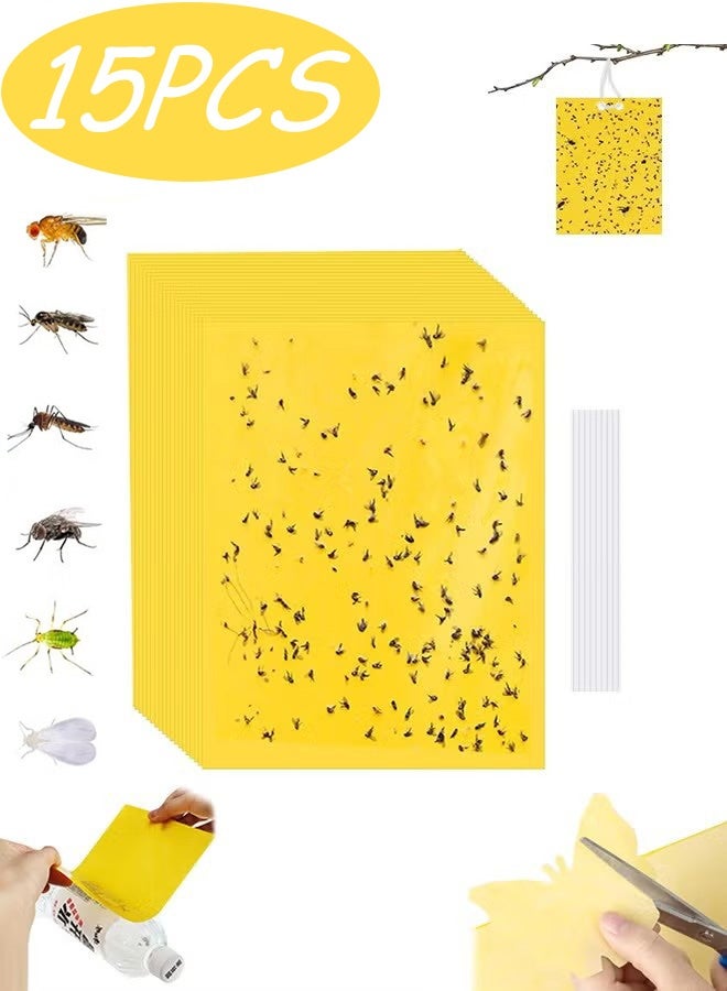 15 Pcs Yellow Double-sided Sticky Traps for Bug Fly Trap Insect Trap Catch Multiple Flying Insects With Natural Mold Control Sticker, Perfect for Gardening Greenhouse Indoor Outdoor Use,20cm x 15cm - Image 1