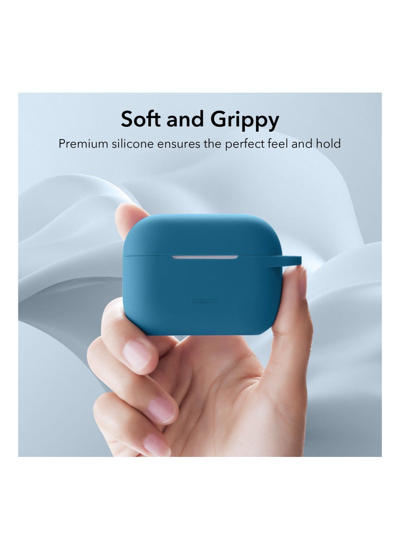 ESR - Silicone Case Compatible with Air Pods Pro Protective Case with Carabiner Wireless Charging Compatible Visible Led Light Shockproof Bounce Series Blue - Image 1