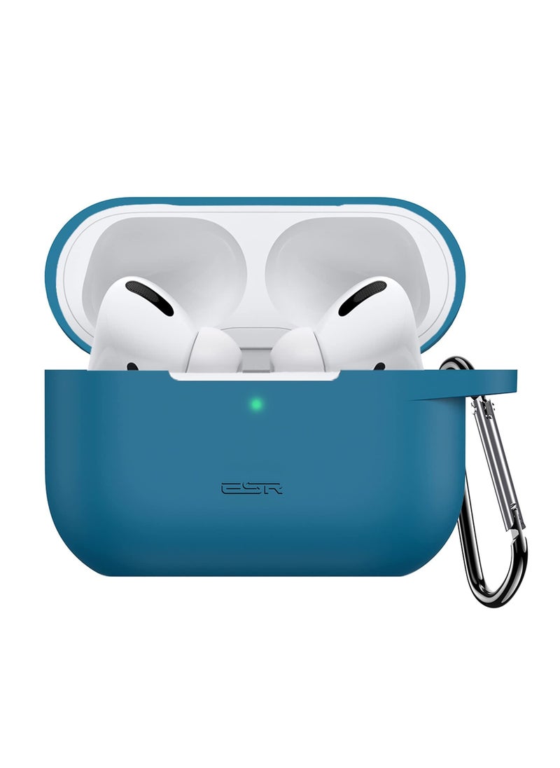 ESR - Silicone Case Compatible with Air Pods Pro Protective Case with Carabiner Wireless Charging Compatible Visible Led Light Shockproof Bounce Series Blue - Image 1