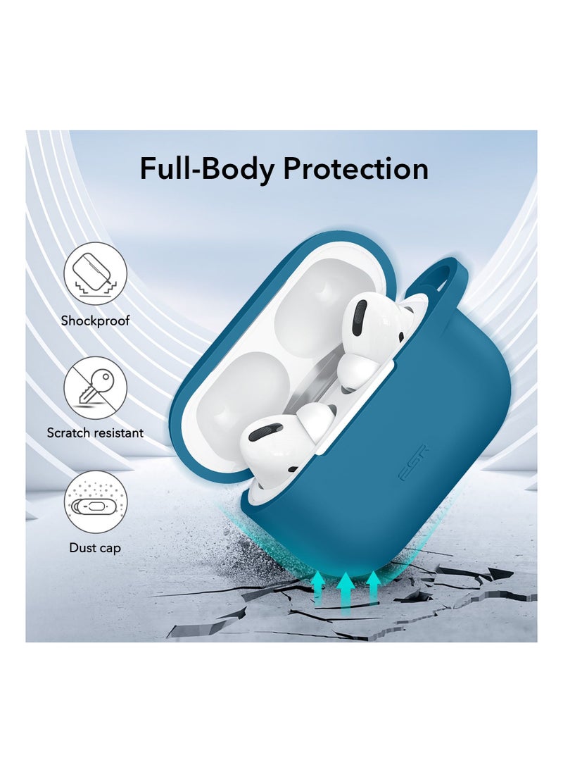 ESR - Silicone Case Compatible with Air Pods Pro Protective Case with Carabiner Wireless Charging Compatible Visible Led Light Shockproof Bounce Series Blue - Image 1