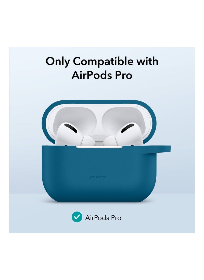 ESR - Silicone Case Compatible with Air Pods Pro Protective Case with Carabiner Wireless Charging Compatible Visible Led Light Shockproof Bounce Series Blue - Image 1
