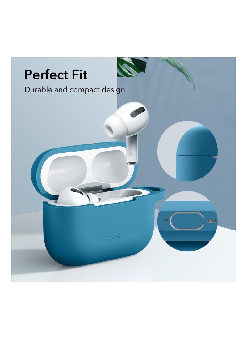 ESR - Silicone Case Compatible with Air Pods Pro Protective Case with Carabiner Wireless Charging Compatible Visible Led Light Shockproof Bounce Series Blue - Image 1