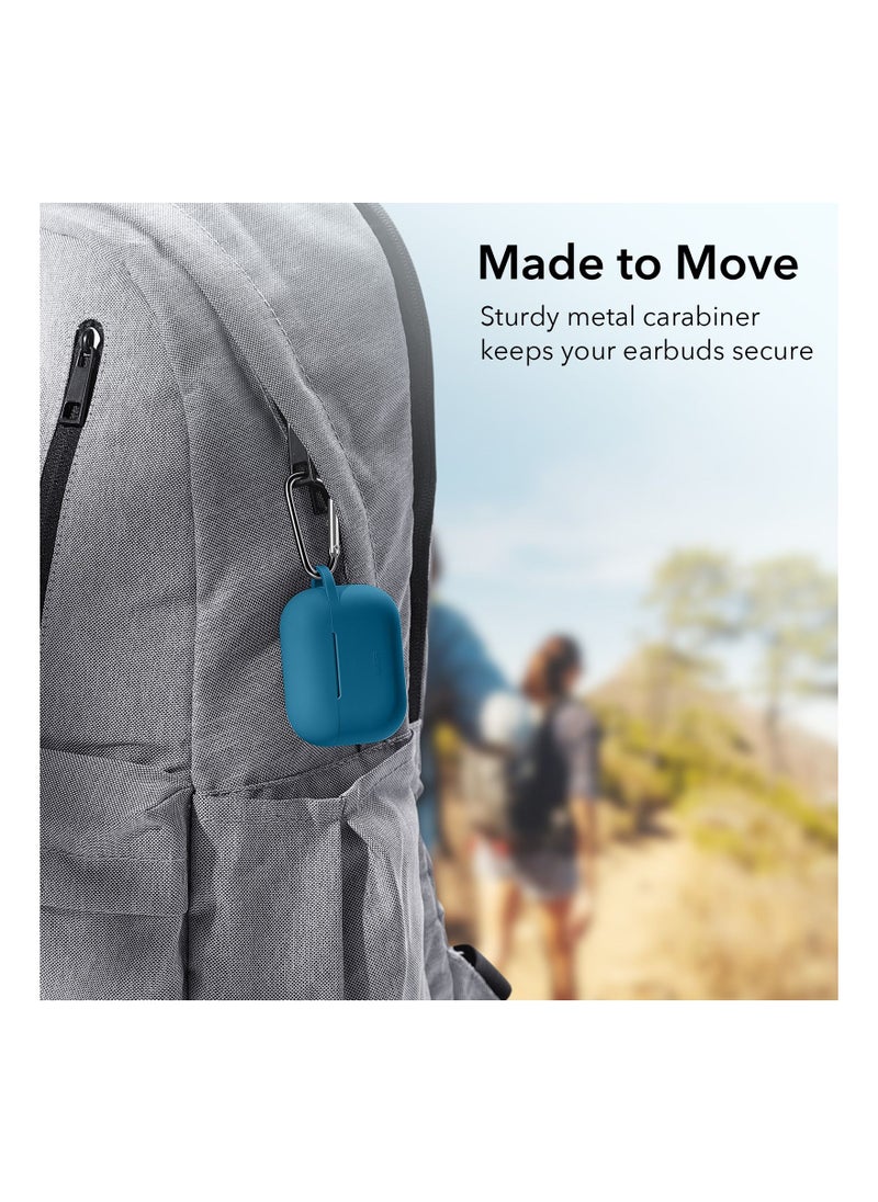 ESR - Silicone Case Compatible with Air Pods Pro Protective Case with Carabiner Wireless Charging Compatible Visible Led Light Shockproof Bounce Series Blue - Image 1