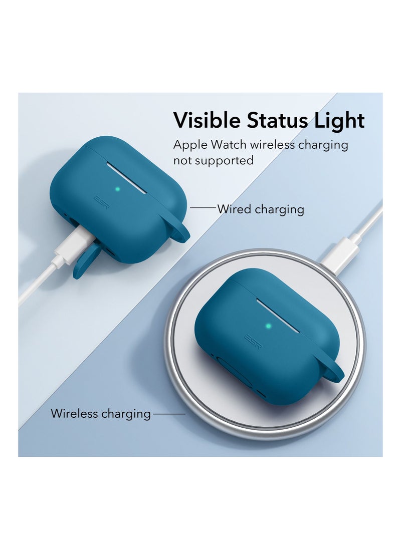 ESR - Silicone Case Compatible with Air Pods Pro Protective Case with Carabiner Wireless Charging Compatible Visible Led Light Shockproof Bounce Series Blue - Image 1