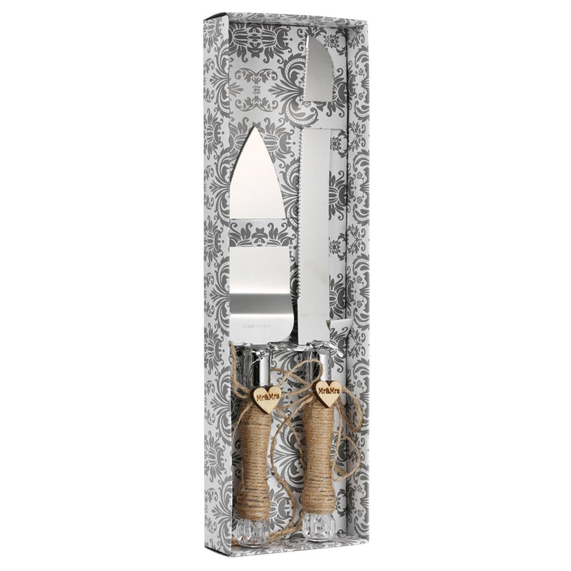 Stainless Steel Wedding Cake Knife & Server Set Crystal Handles Cake Cutter with Packing Box for Wedding Anniversary Reception--Rustic Lace - Image 2