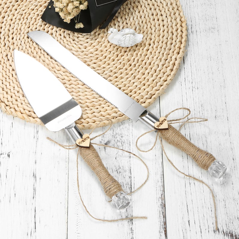 Stainless Steel Wedding Cake Knife & Server Set Crystal Handles Cake Cutter with Packing Box for Wedding Anniversary Reception--Rustic Lace - Image 3