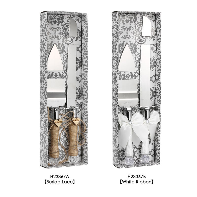 Stainless Steel Wedding Cake Knife & Server Set Crystal Handles Cake Cutter with Packing Box for Wedding Anniversary Reception--Rustic Lace - Image 5