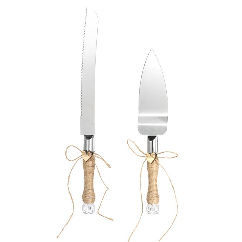 Stainless Steel Wedding Cake Knife & Server Set Crystal Handles Cake Cutter with Packing Box for Wedding Anniversary Reception--Rustic Lace - Image 1
