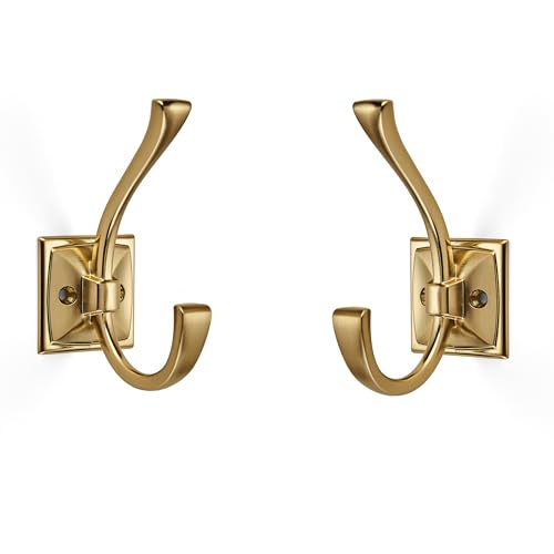 ZAUYX Large Wall Hooks 10 Pack Brushed Gold Coat Hooks Hardware for Hanging Coats Towels Robes Bags Cups Hats Wall Mounted with Screws - Image 1